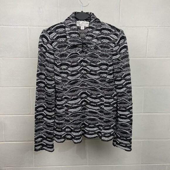 ST. JOHN Evening by Marie Gray Black White Rhinestones Embellished Jacket Size 4 - Picture 1 of 10